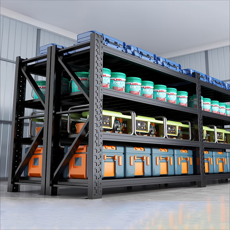 4-Tier Heavy Duty Black Warehouse Rack, Industrial Metal Shelving, 300KG/Layer  200×60×200CM