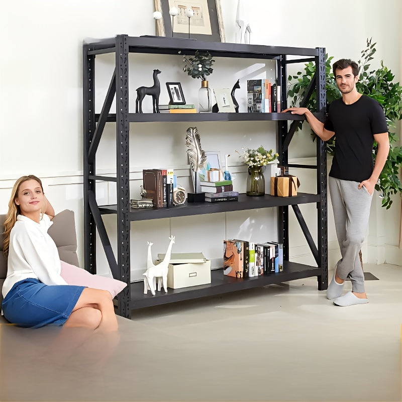 4-Tier Black Home Storage Rack, Metal Shelving Unit for Garage & Household, 150KG/Layer, 120×40×200CM / 150×50×200CM