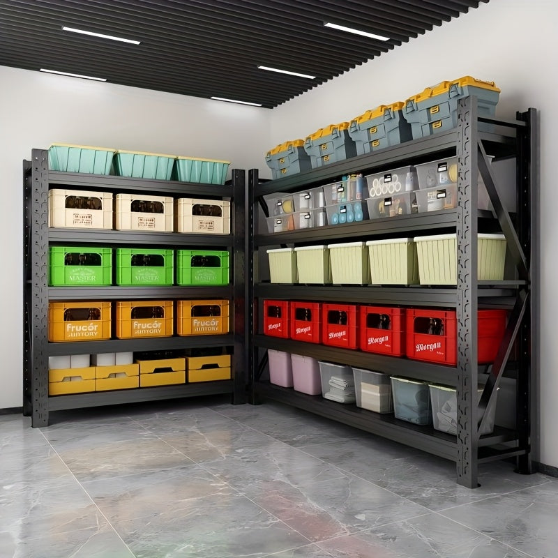 4-Tier Black Home Storage Rack, Metal Shelving Unit for Garage & Household, 150KG/Layer, 120×40×200CM / 150×50×200CM