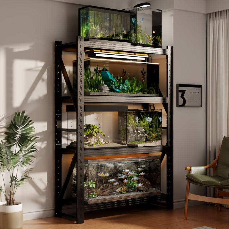 4-Tier Black Home Storage Rack, Metal Shelving Unit for Garage & Household, 150KG/Layer, 120×40×200CM / 150×50×200CM