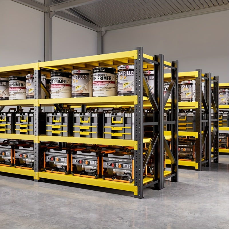 4-Tier Heavy Duty Industrial Storage Rack, Warehouse Metal Shelving Unit, 250/300KG/Layer, 200×60×200CM (Yellow & Black)