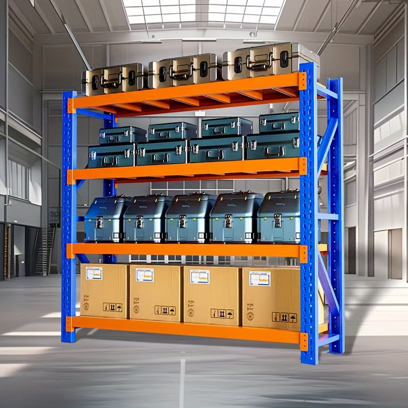 4-Tier Heavy Duty Storage Rack, Industrial Warehouse & Garage Shelving Unit, 300KG Per Shelf Load Capacity, 200×60×200CM (Blue & Orange)