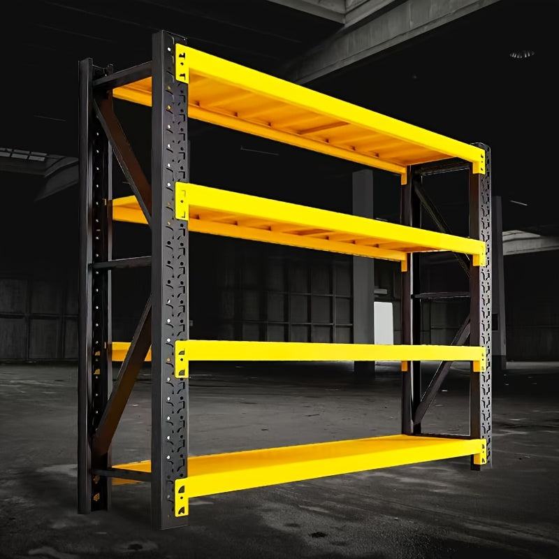 4-Tier Heavy Duty Industrial Storage Rack, Warehouse Metal Shelving Unit, 250/300KG/Layer, 200×60×200CM (Yellow & Black)