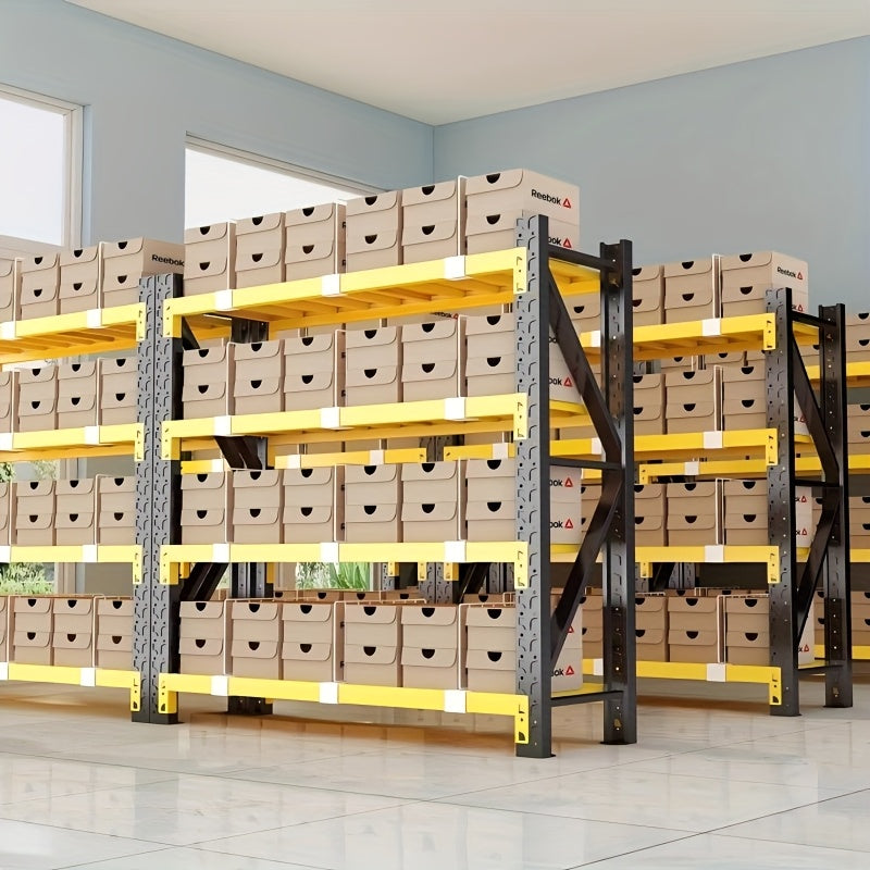 4-Tier Heavy Duty Industrial Storage Rack, Warehouse Metal Shelving Unit, 250/300KG/Layer, 200×60×200CM (Yellow & Black)