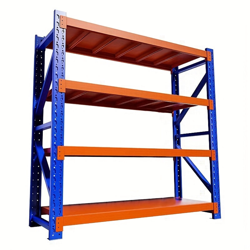 4-Tier Heavy Duty Storage Rack, Industrial Warehouse & Garage Shelving Unit, 300KG Per Shelf Load Capacity, 200×60×200CM (Blue & Orange)