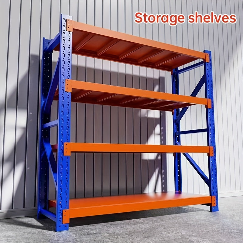 4-Tier Heavy Duty Storage Rack, Industrial Warehouse & Garage Shelving Unit, 300KG Per Shelf Load Capacity, 200×60×200CM (Blue & Orange)