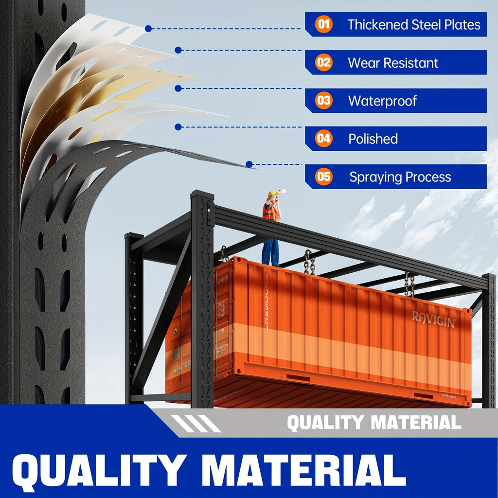 4-Tier Heavy Duty Black Warehouse Rack, Industrial Metal Shelving, 300KG/Layer  200×60×200CM