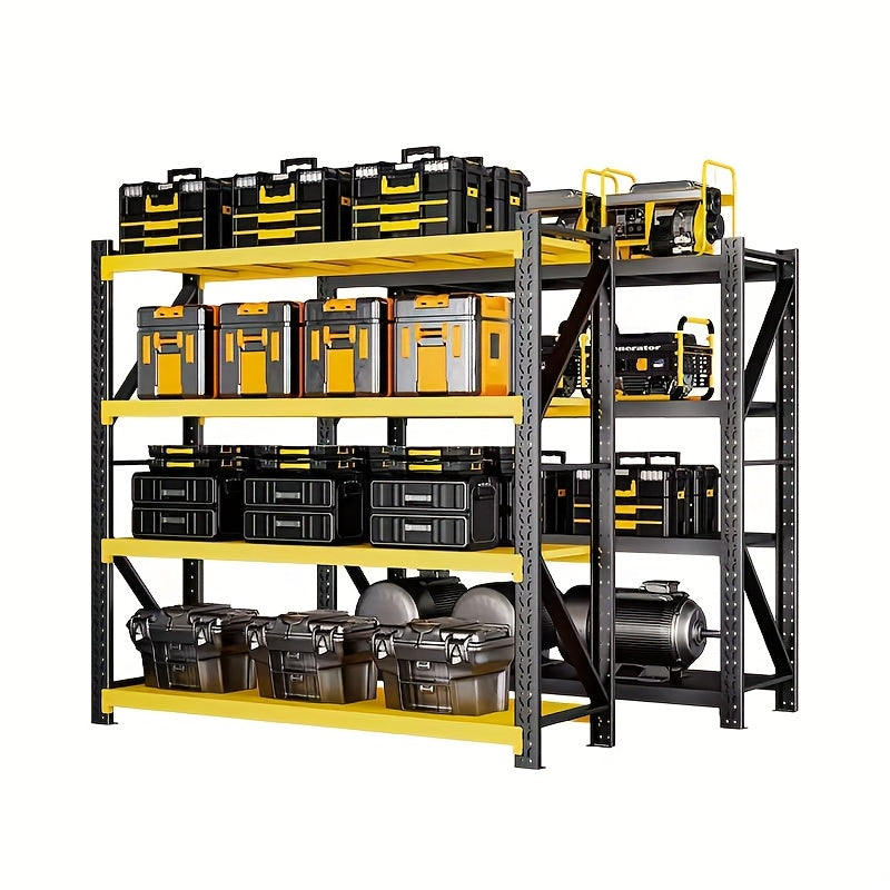 4-Tier Heavy Duty Storage Rack, Home & Garage Metal Shelving Unit, 150KG/ Layer  Adjustable Shelves,  150×50×200CM (Yellow & Black)