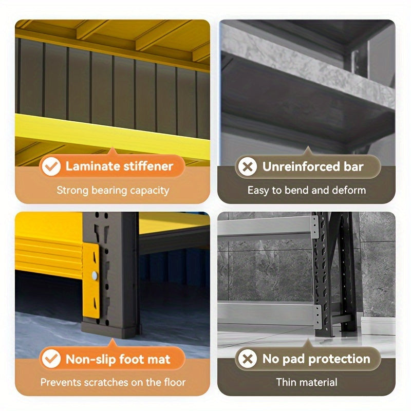 4-Tier Heavy Duty Industrial Storage Rack, Warehouse Metal Shelving Unit, 250/300KG/Layer, 200×60×200CM (Yellow & Black)