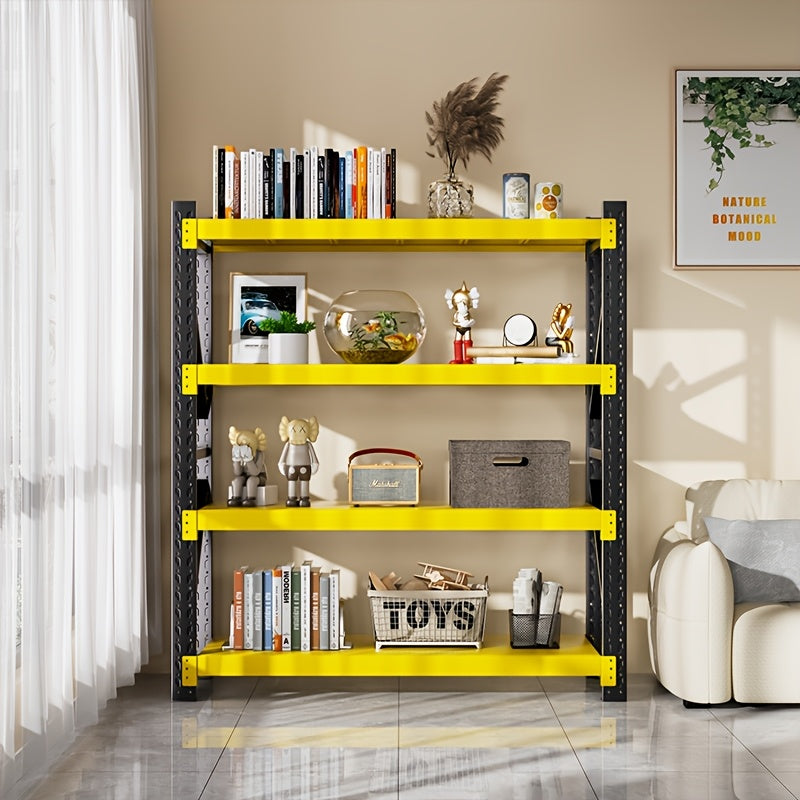 4-Tier Heavy Duty Storage Rack, Home & Garage Metal Shelving Unit, 150KG/ Layer  Adjustable Shelves,  150×50×200CM (Yellow & Black)