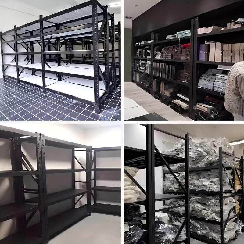 4-Tier Heavy Duty Black Warehouse Rack, Industrial Metal Shelving, 300KG/Layer  200×60×200CM