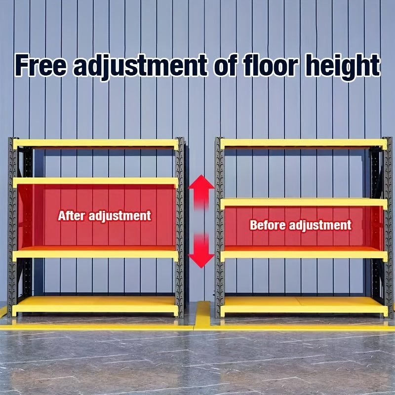 4-Tier Heavy Duty Storage Rack, Home & Garage Metal Shelving Unit, 150KG/ Layer  Adjustable Shelves,  150×50×200CM (Yellow & Black)