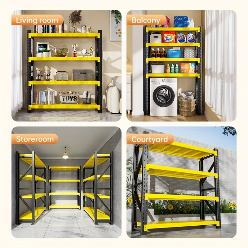 4-Tier Heavy Duty Storage Rack, Home & Garage Metal Shelving Unit, 150KG/ Layer  Adjustable Shelves,  150×50×200CM (Yellow & Black)