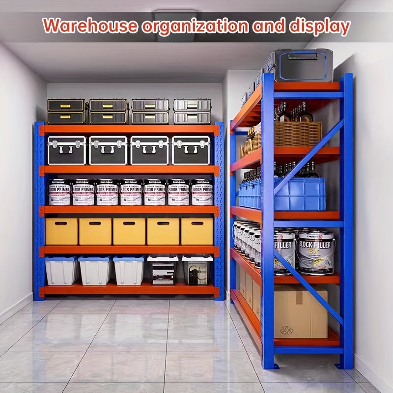 4-Tier Heavy Duty Storage Rack, Industrial Warehouse & Garage Shelving Unit, 300KG Per Shelf Load Capacity, 200×60×200CM (Blue & Orange)