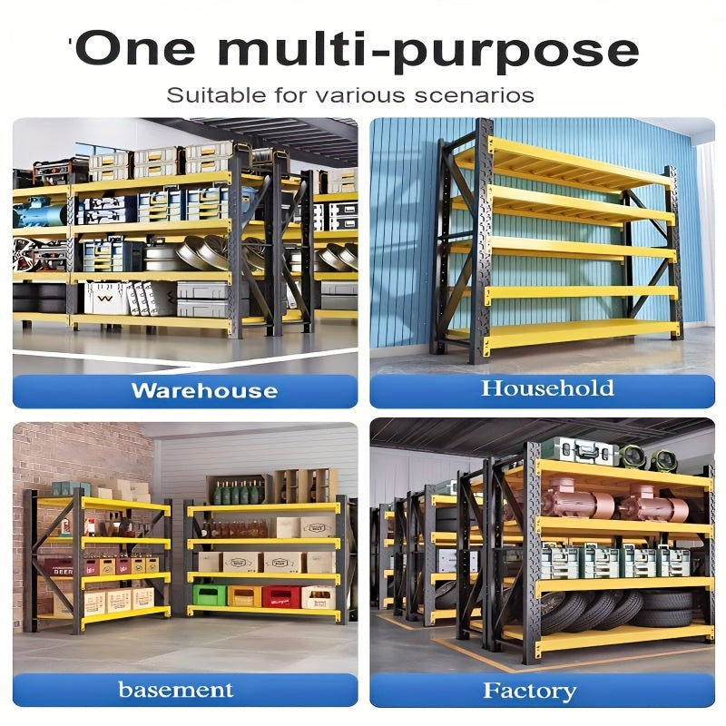 4-Tier Heavy Duty Industrial Storage Rack, Warehouse Metal Shelving Unit, 250/300KG/Layer, 200×60×200CM (Yellow & Black)