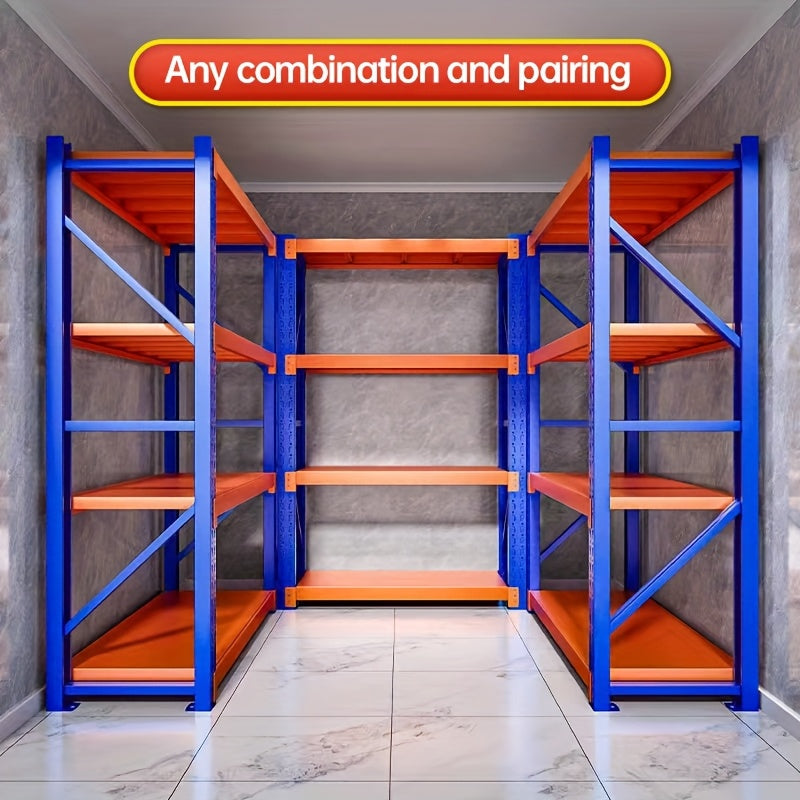 4-Tier Heavy Duty Storage Rack, Industrial Warehouse & Garage Shelving Unit, 300KG Per Shelf Load Capacity, 200×60×200CM (Blue & Orange)