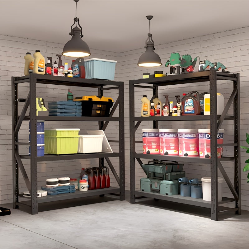 4-Tier Black Home Storage Rack, Metal Shelving Unit for Garage & Household, 150KG/Layer, 120×40×200CM / 150×50×200CM