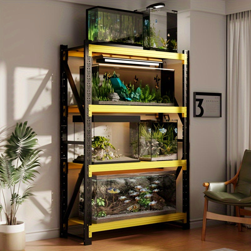 4-Tier Heavy Duty Storage Rack, Home & Garage Metal Shelving Unit, 150KG/ Layer  Adjustable Shelves,  150×50×200CM (Yellow & Black)