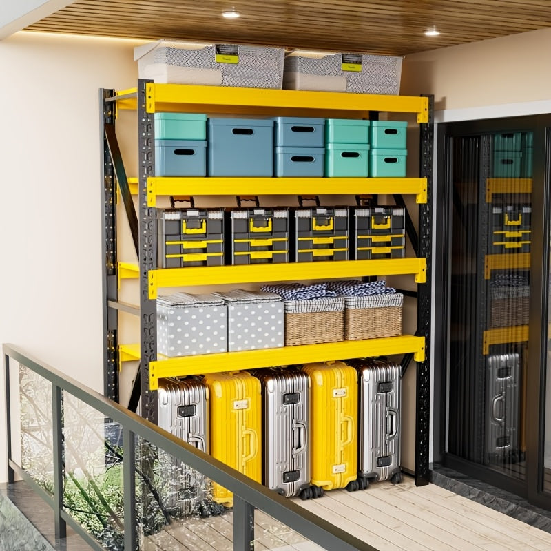 4-Tier Heavy Duty Storage Rack, Home & Garage Metal Shelving Unit, 150KG/ Layer  Adjustable Shelves,  150×50×200CM (Yellow & Black)