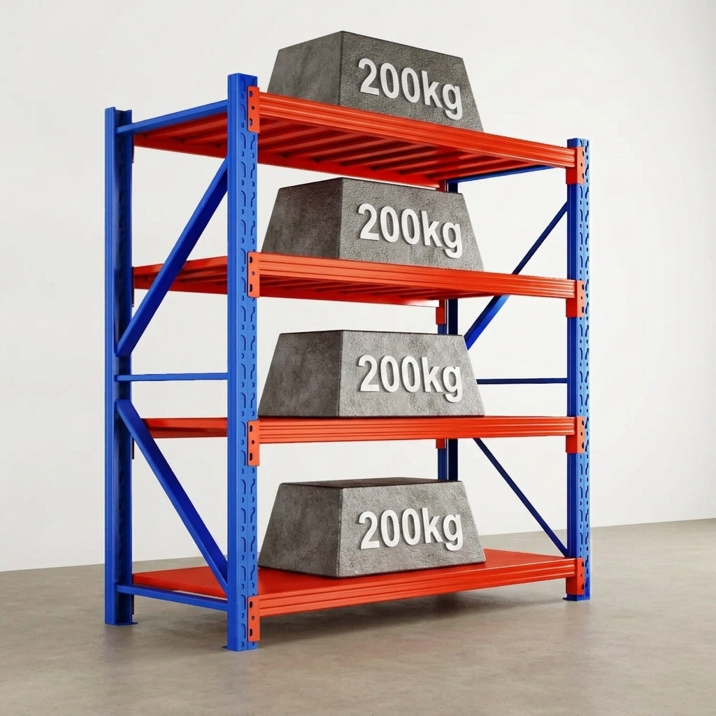 4-Tier Heavy Duty Metal Shelving Rack, 200KG per Layer Adjustable Steel Storage Shelf for Warehouse