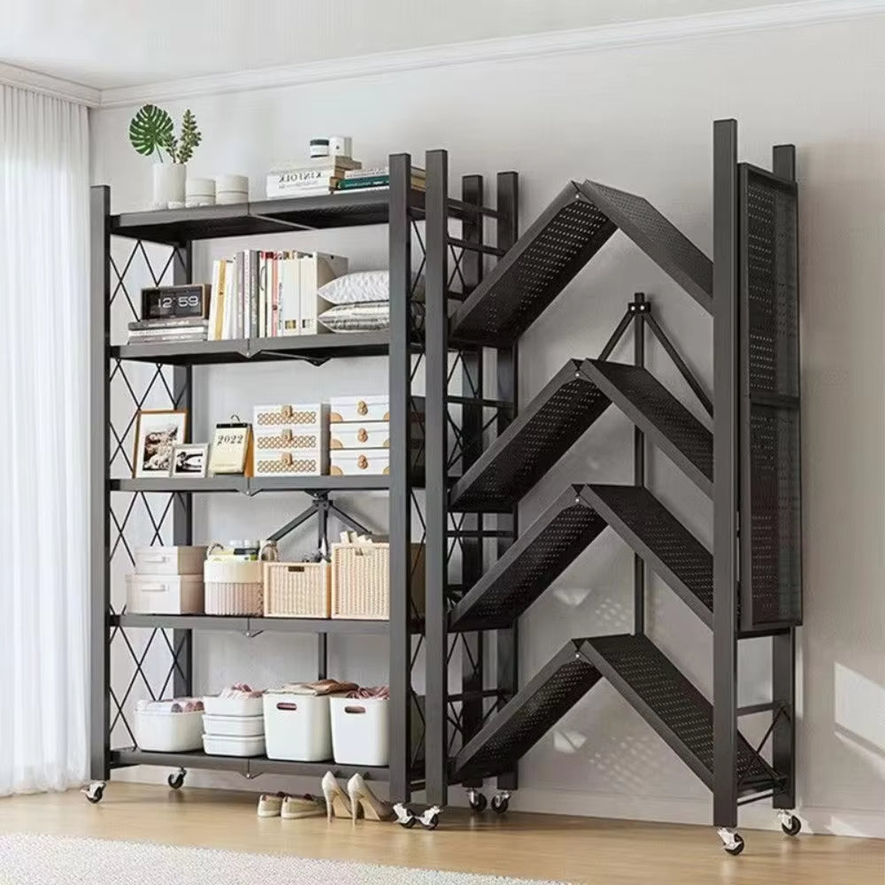 Foldable Storage Rack 3-5 Tier, Multi-Layer Organizer Shelves for Kitchen Pantry Garage