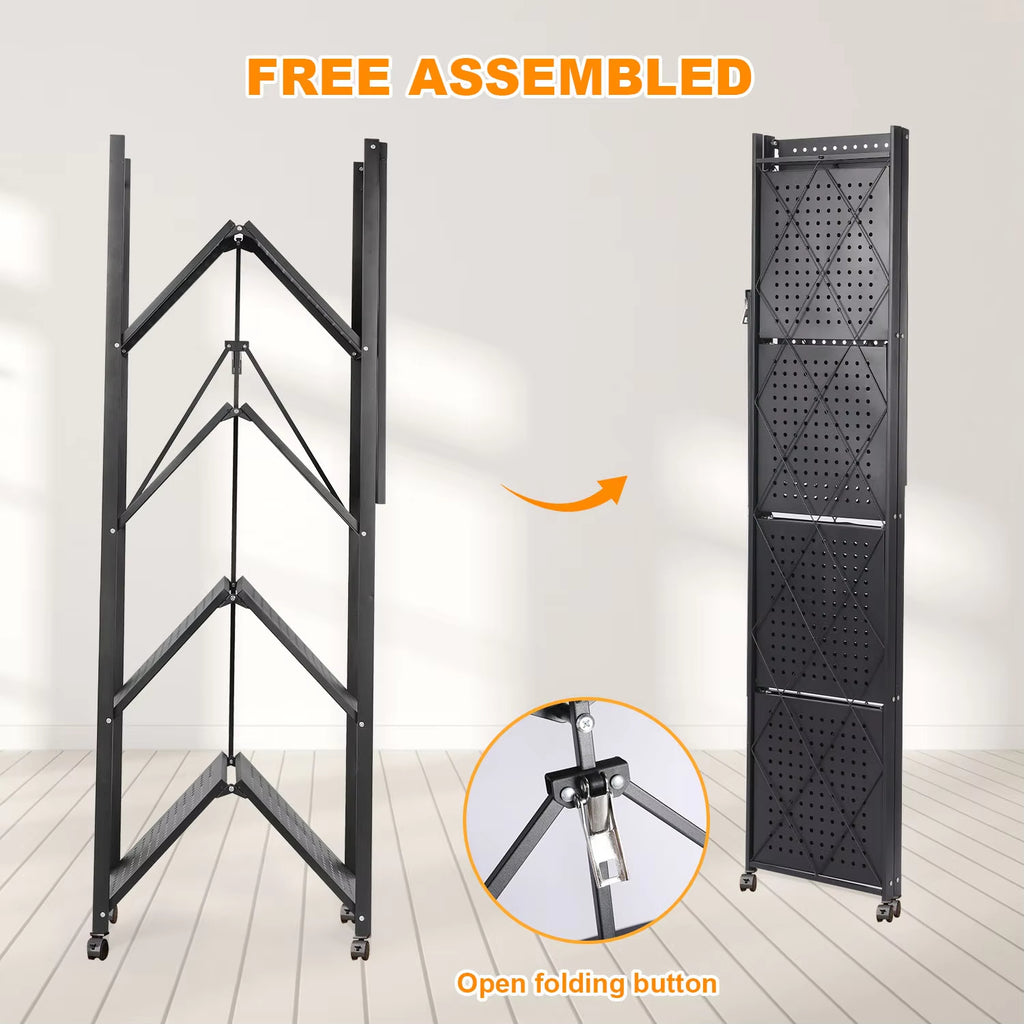 5-Tier Storage Rack, Multifunctional Foldable Bookshelf & Pantry Shelves for Kitchen Islands & Home