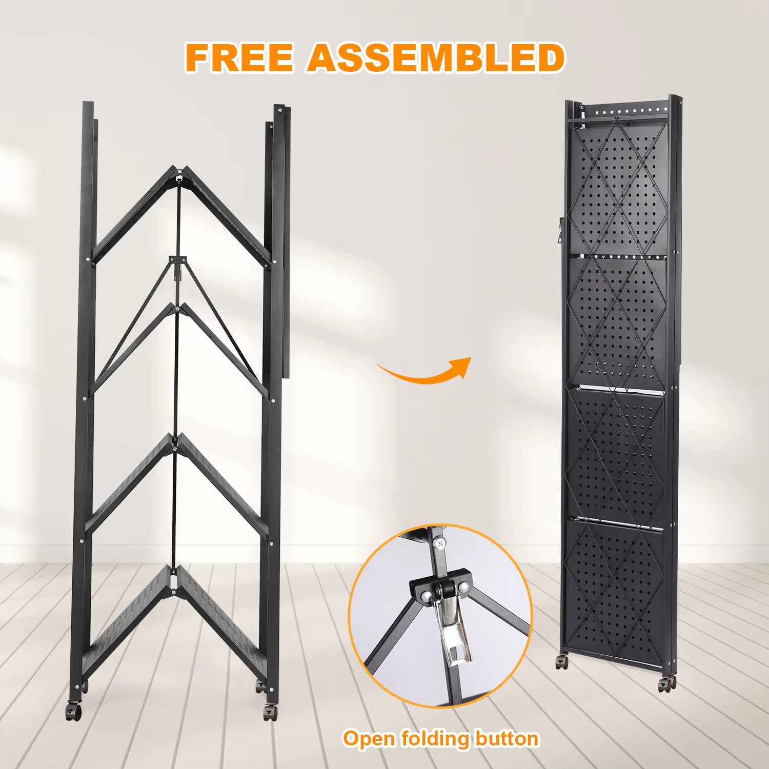 5-Tier Storage Rack, Multifunctional Foldable Bookshelf & Pantry Shelves for Kitchen Islands & Home