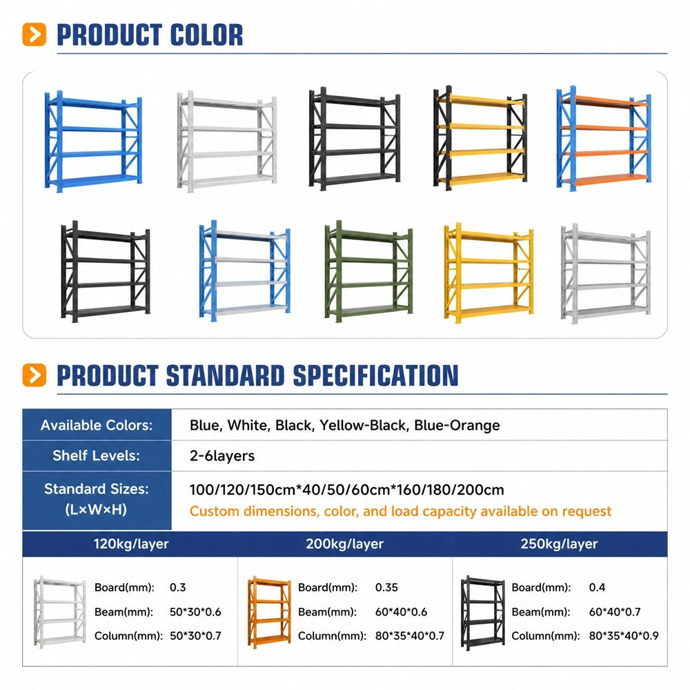 Heavy Duty Boltless Warehouse Rack, 4-Tier Adjustable Steel Storage Shelf up to 1100KG for Industrial Warehouse