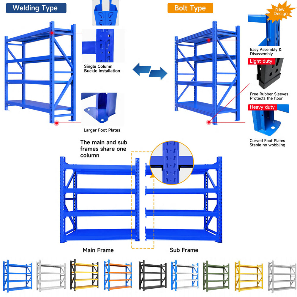 Heavy Duty Boltless Storage Rack 500KG per Layer, 4-Tier Adjustable Steel Stacking Shelf for Warehouse Storage