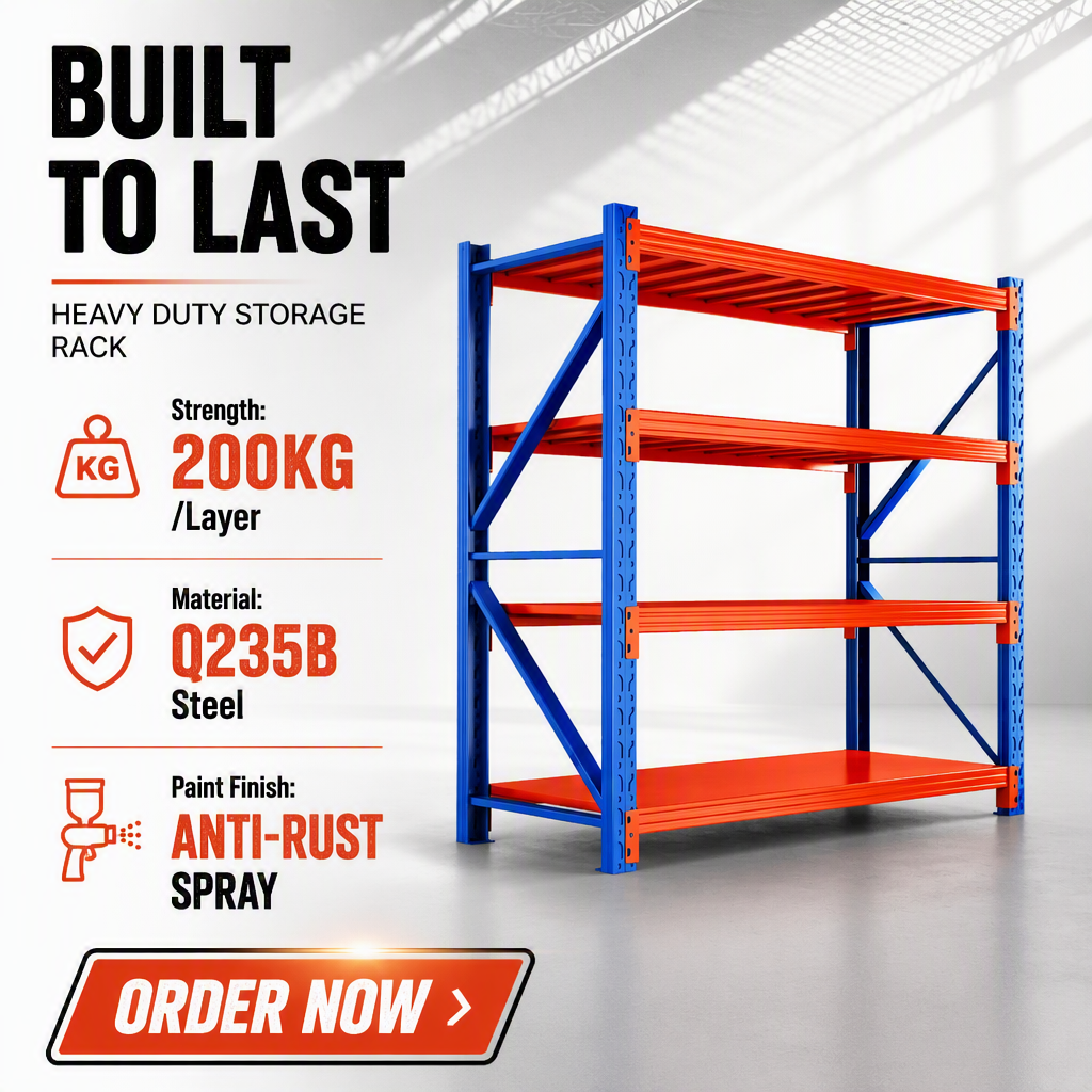 4-Tier Heavy Duty Metal Shelving Rack, 200KG per Layer Adjustable Steel Storage Shelf for Warehouse