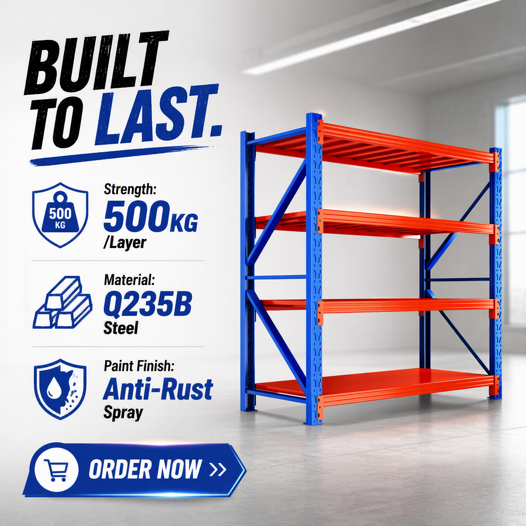 Heavy Duty Steel Storage Rack for Tiles, 4-Tier Adjustable Industrial Shelving up to 500KG for Warehouse