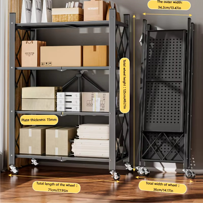 Foldable Storage Rack 3-5 Tier, Multi-Layer Organizer Shelves for Kitchen Pantry Garage