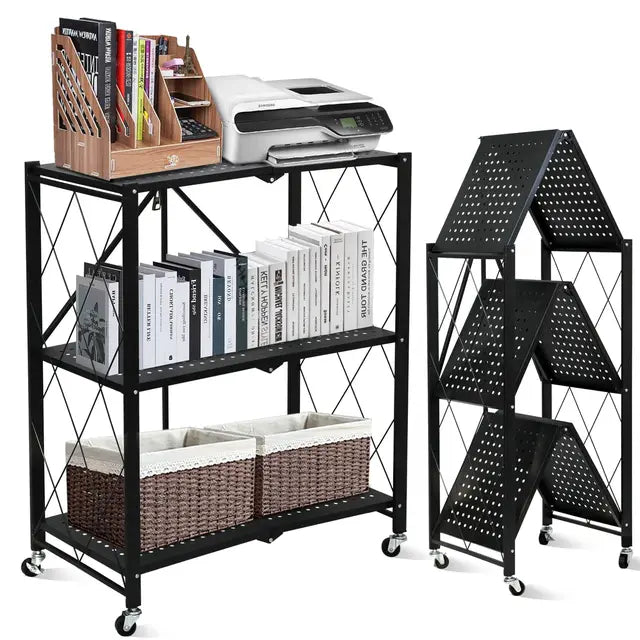 Foldable 5-Layer Large Iron Frame Storage Installation-Free Folding Kitchen Shelves