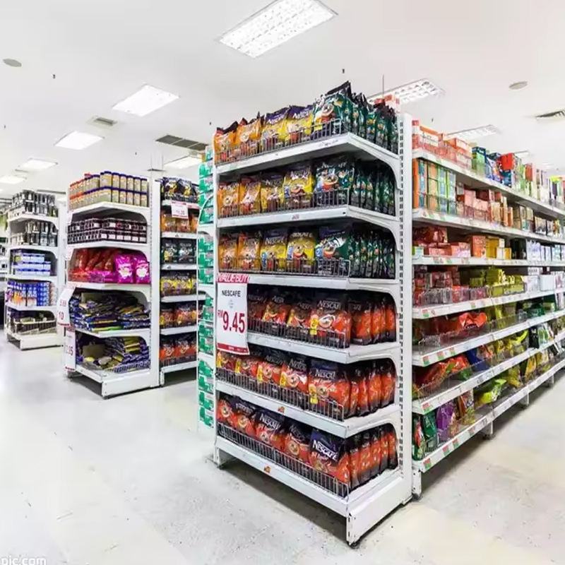 Double-Sided Display Stand Modern Supermarket Shelving Racks