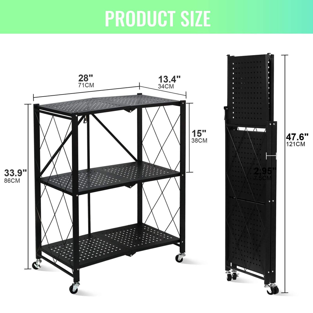 Foldable 5-Layer Large Iron Frame Storage Installation-Free Folding Kitchen Shelves Standing Shelving Unit Metal Storage Carton