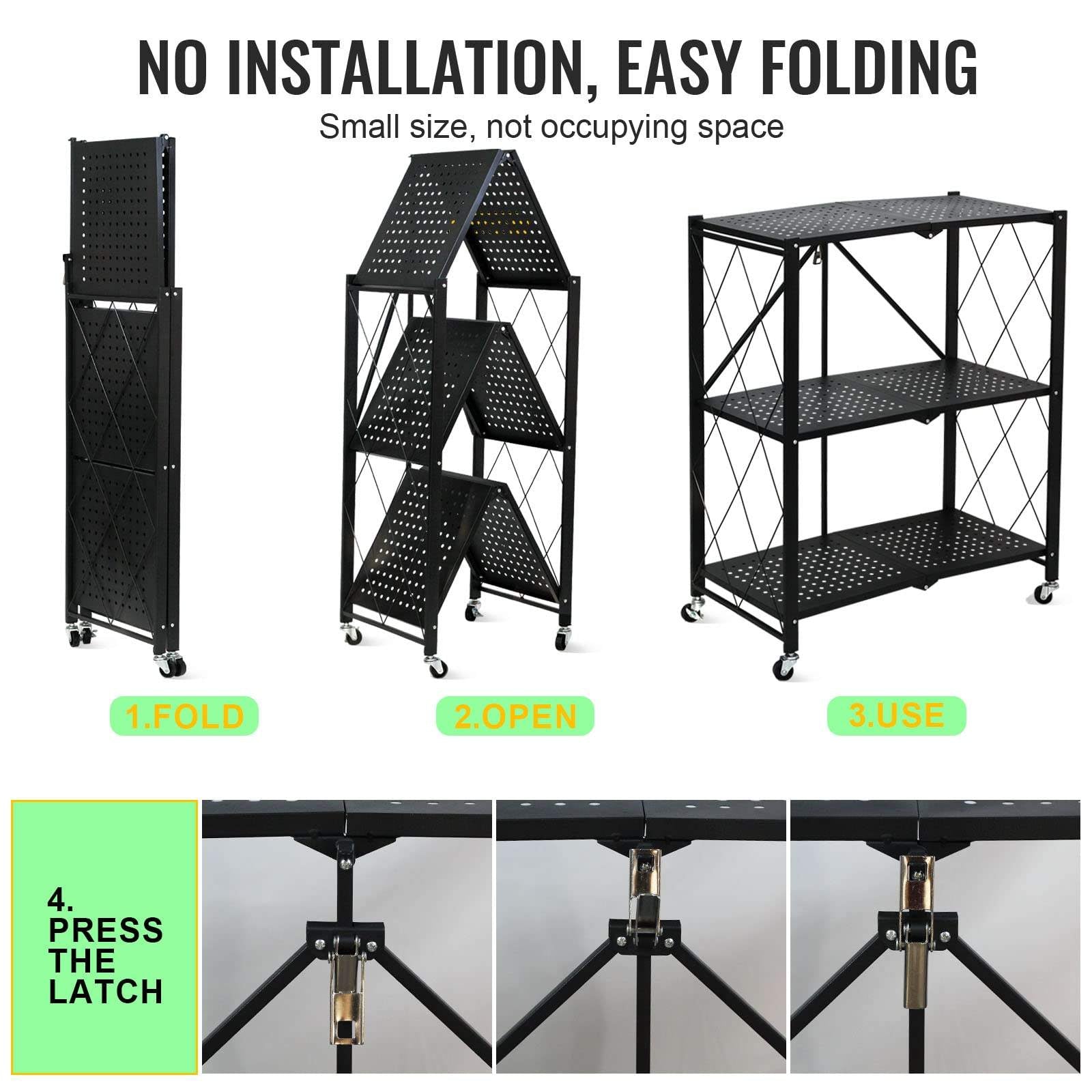 Foldable 5-Layer Large Iron Frame Storage Installation-Free Folding Kitchen Shelves Standing Shelving Unit Metal Storage Carton
