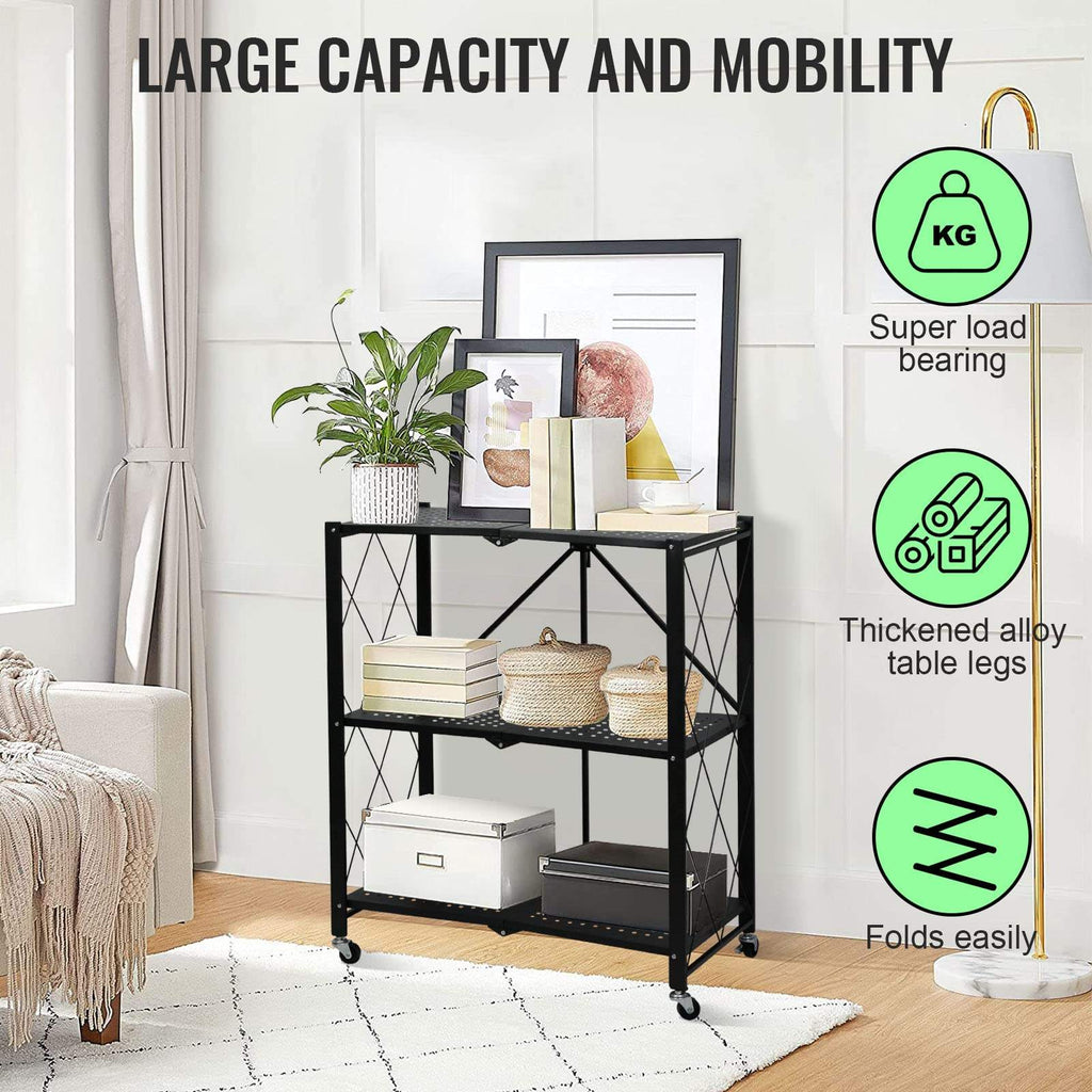 Foldable 5-Layer Large Iron Frame Storage Installation-Free Folding Kitchen Shelves Standing Shelving Unit Metal Storage Carton