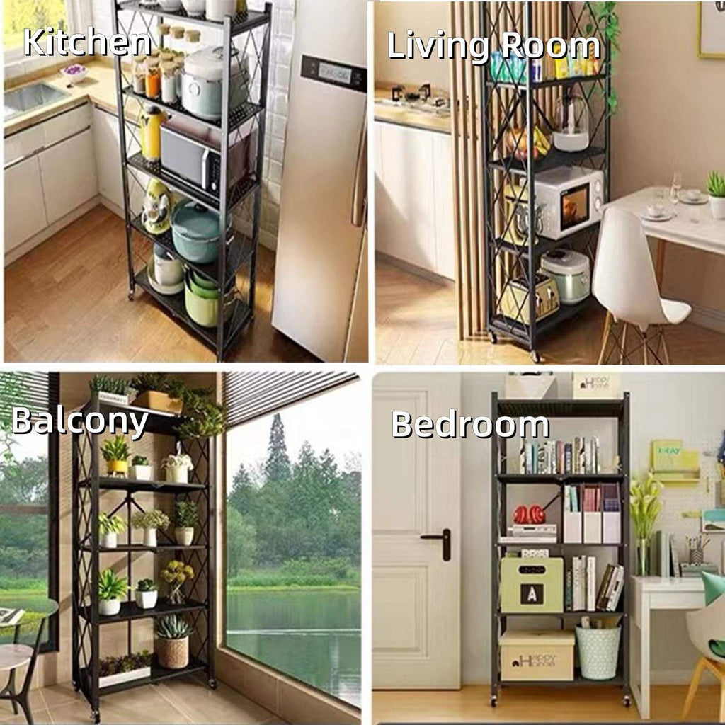 Multifunctional Large Iron Portable Folding Storage Shelving Flower Stand Shelves Kitchen Foldable Bookcase