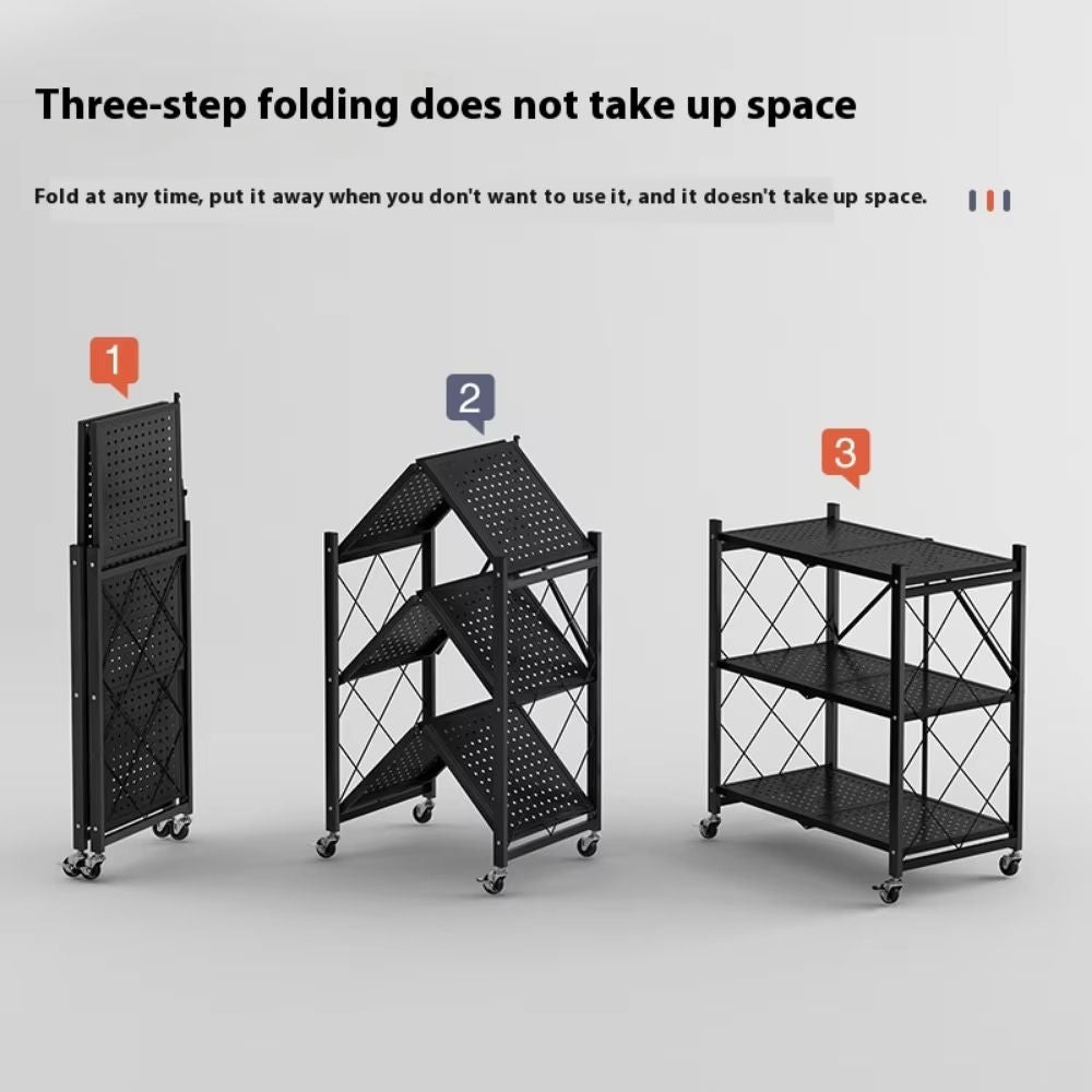 Ultra Strong Multi-Purpose Folding Shelves Large Capacity Storage Rack Wheels Multi-Layer Kitchen Islands Carts