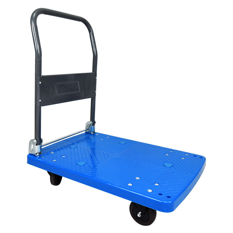 Plastic Push Cart 150kg Foldable 4-Wheel Platform Trolley