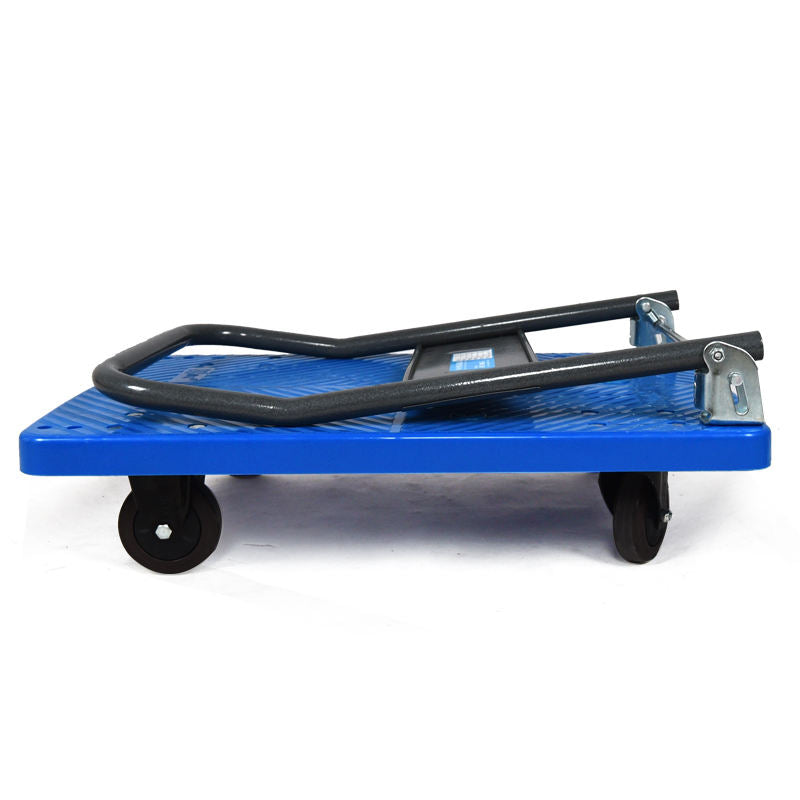 Plastic Push Cart 150kg Foldable 4-Wheel Platform Trolley